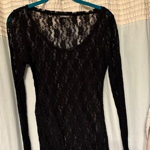 Express Elegant Black Lace Long Sleeve Dress